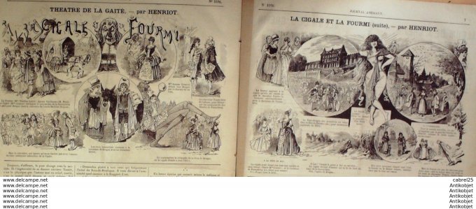 Le Journal Amusant 1886 # 1576 Bouts de causette surpris par Marsla cigale et la fourmi par Henriot