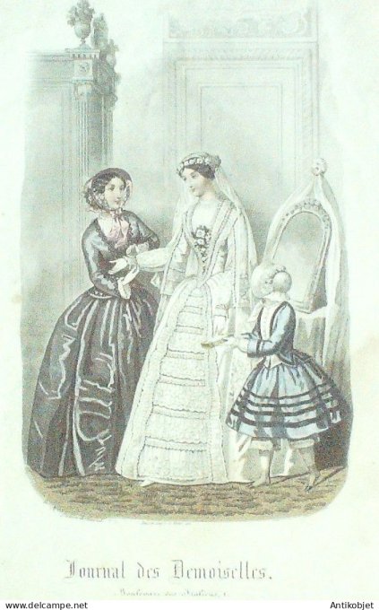 Gravure Mode J.Demoiselles 1852 #  2 (aquarelle Old Fashion plate)
