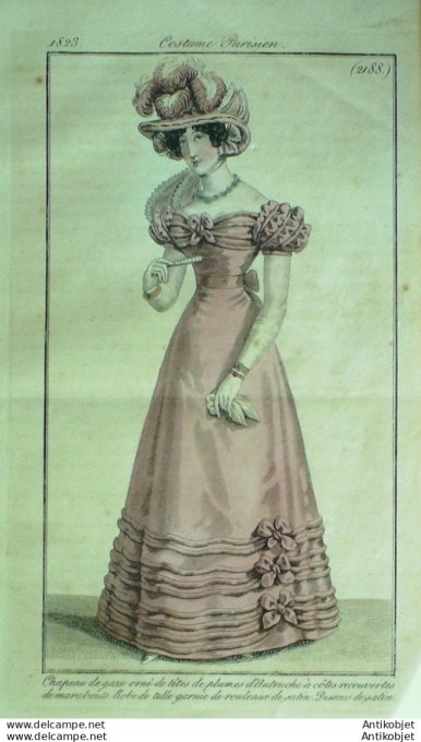 Costume Parisien 1823 # 2188 Robe de tulle et rouleaux de satin