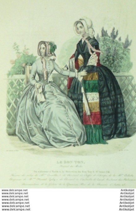 Gravure Mode Le Bon Ton 1844 # 32 (aquarelle old fashion plate)