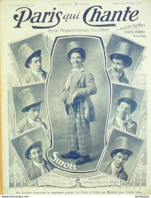 Paris qui chante 1905 n°114 Sinoël Paola Di Borgho Choff Mazert Dutard Guilbert