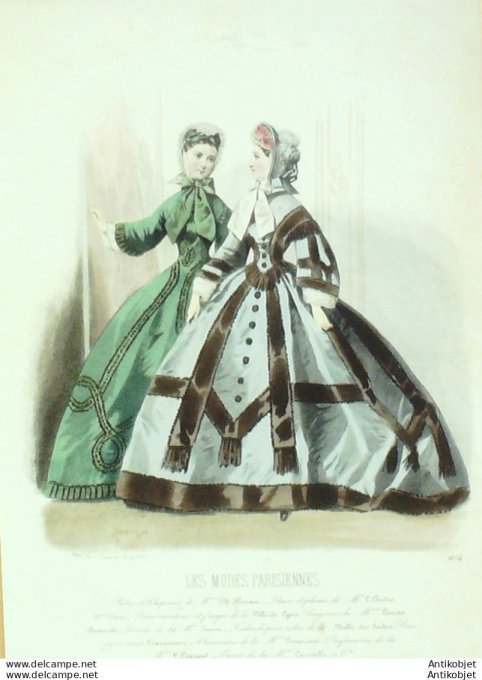 Gravure Les Modes Parisiennes 1863 #1074 Redingotes velours Maison Plé-Horain