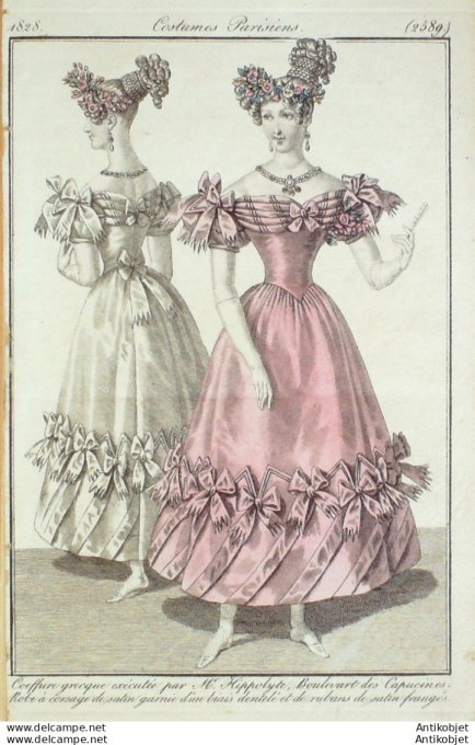 Costume Parisien 1828 # 2589 Robe à corsage de satin