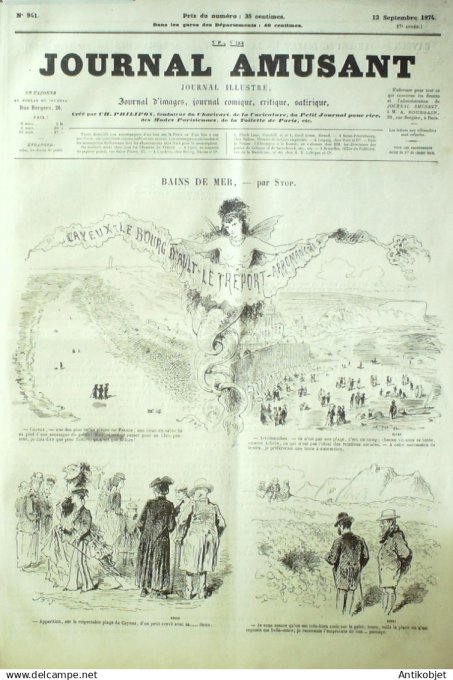 Le Journal Amusant 1874 #  941 Cayeux le bourg d'Ault le Treport Arromanches par Stop