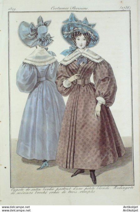 Gravure Mode Costume Parisien 1829 # 2736 (eau forte old Fashion plate