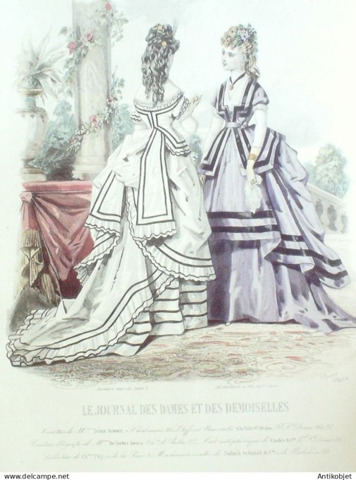 Gravure Mode J.Dames & Demoiselles 1864 # 1047 (Old Fashion plate)