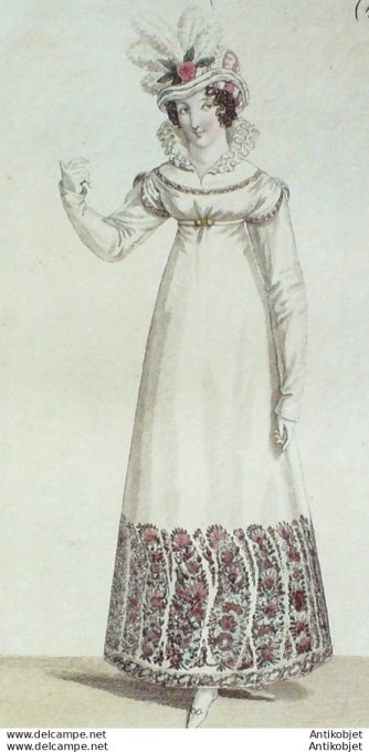 Gravure de mode Costume Parisien 1818 n°1767 Robe de cachemire