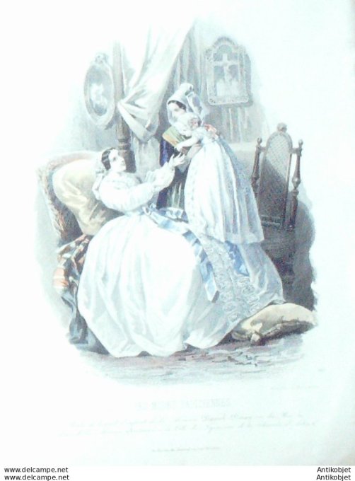 Gravure Les Modes Parisiennes 1849 # 582 Robe d'enfant Maison Deray