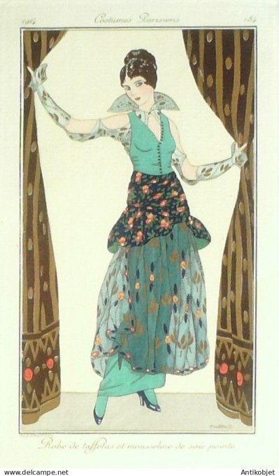 Gravure Mode Costume Parisien 1914 # 184 Lorenzi Fabius (eau forte)