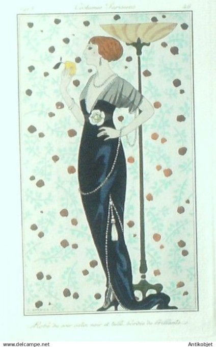 Gravure Costume Parisien 1913 # 46 Barbier George (eau forte) Robe en Tulle