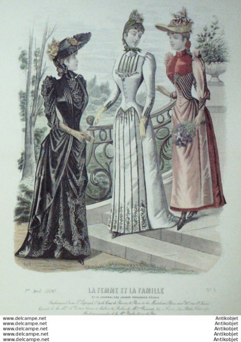 Gravure Mode La Femme & La Famille 1890 # 04 (Old Fashion plate)
