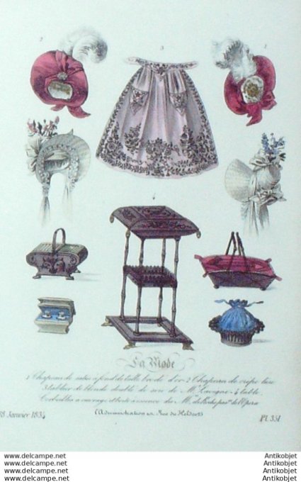 Gravure La mode 1834 # 351 (aquarelle old Fashion plate)