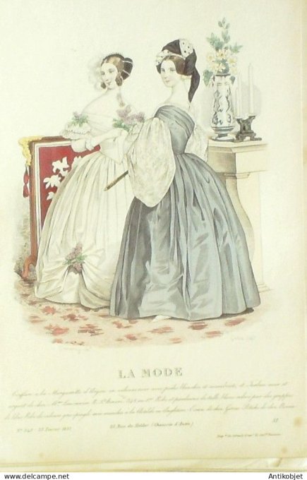 Gravure La mode 1837 # 545 (aquarelle old Fashion plate)