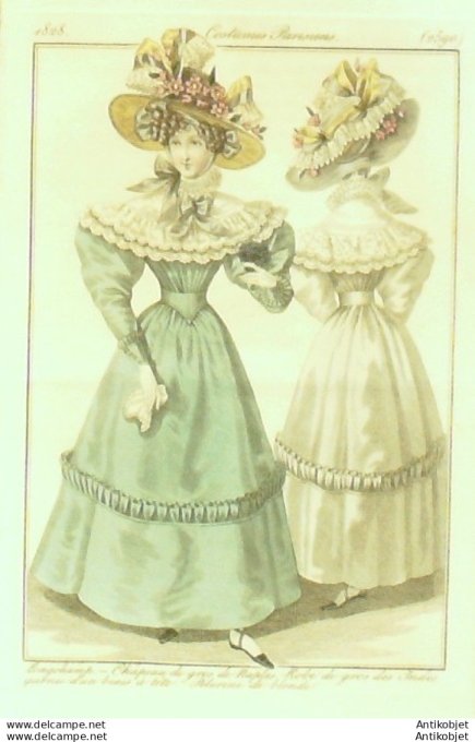 Costume Parisien 1828 # 2590 Robe de gros des Indes garnie