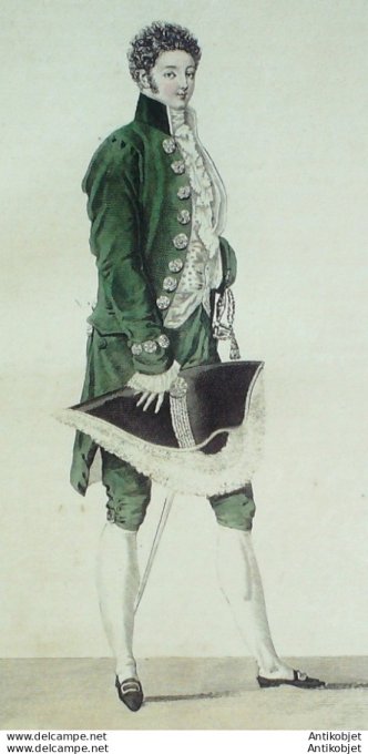 Gravure de mode Costume Parisien 1812 n°1220 Habit homme habillé épée d'acier