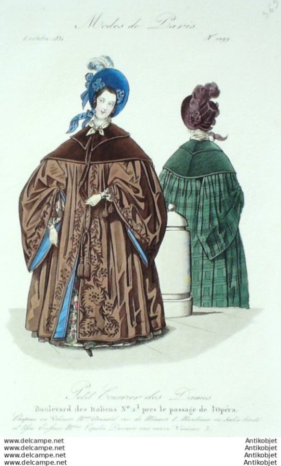 Gravure Mode Courrier des Dames 1833 # 1099 (eau forte old Fashion plate)