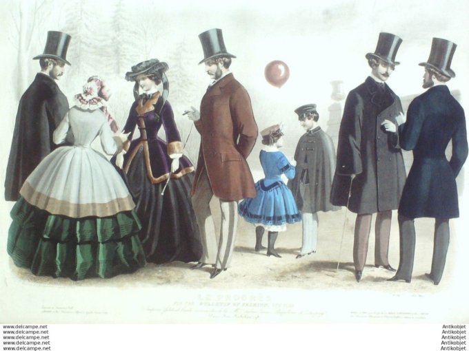 Gravure Mode Le Progres 1857- 3 (Old Fashion plate) Rare