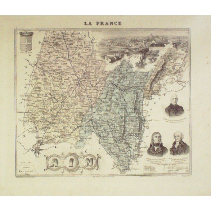 Carte Ain (01) Bourg Graveur Lecoq Waltner Barbier 1868