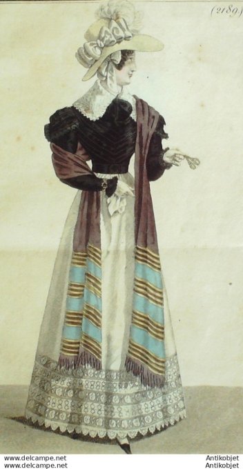 Costume Parisien 1823 # 2189 Spencer de satin  blouse perkale
