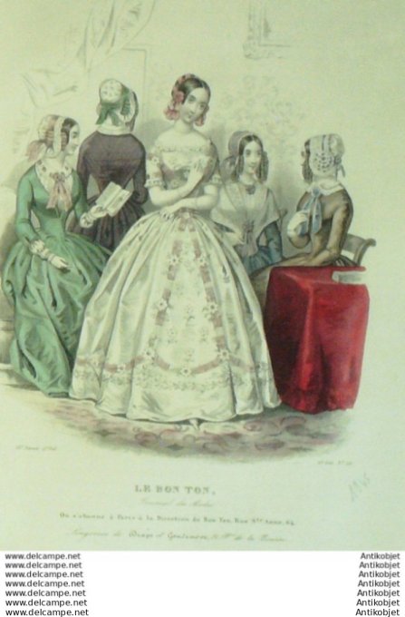 Gravure Mode Le Bon Ton 1844 # 26 (aquarelle old fashion plate)