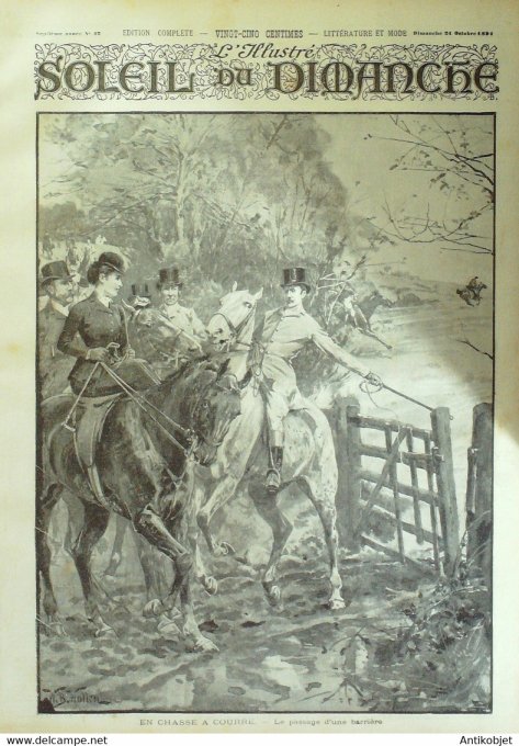 Soleil du Dimanche 1894 n°42 Chasse à courre Myre Vilers Artillerie chinoise épée