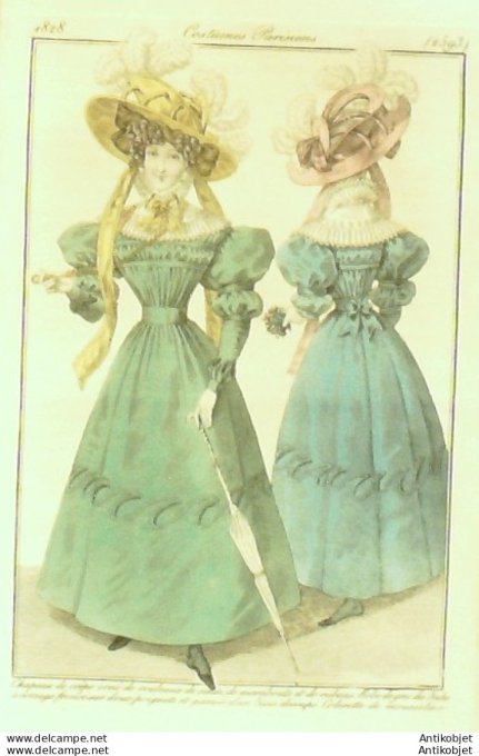 Costume Parisien 1828 # 2593 Robe de gros des Indes à corsage f