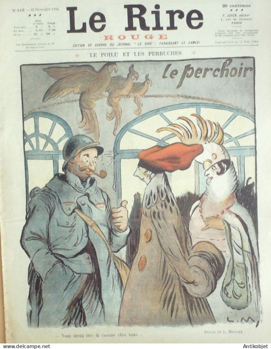 Le Rire Rouge 1916-12-23 # 110 Journal humoristique Ed.Originale Poilu & Perruches