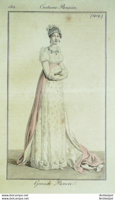 Gravure de mode Costume Parisien 1812 n°1219 Grande parure