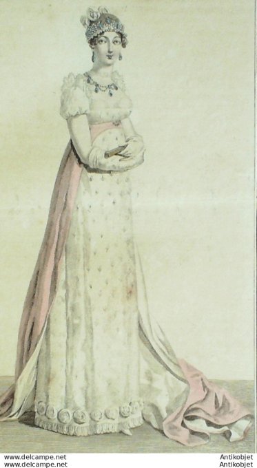 Gravure de mode Costume Parisien 1812 n°1219 Grande parure