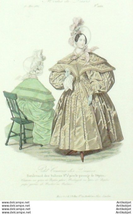 Gravure Mode Courrier des Dames 1833 # 1062 (eau forte old Fashion plate)
