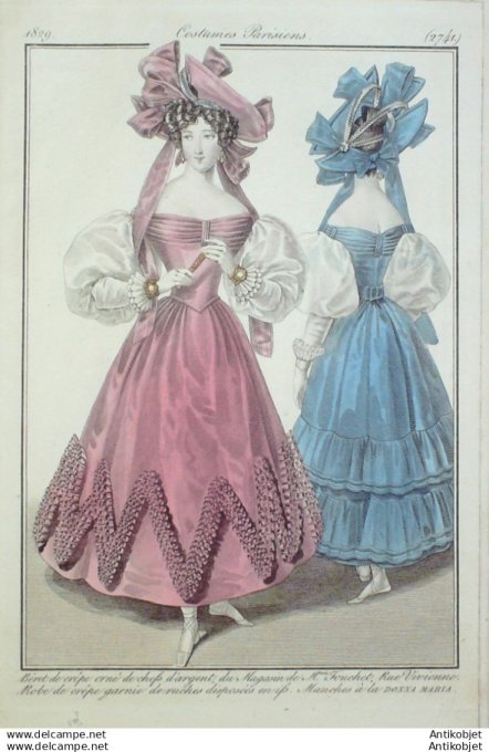 Gravure Mode Costume Parisien 1829 # 2741 (eau forte old Fashion plate