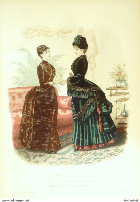 Gravure de mode La Mode illustrée 1884 n°43 (Maison Coussinet)
