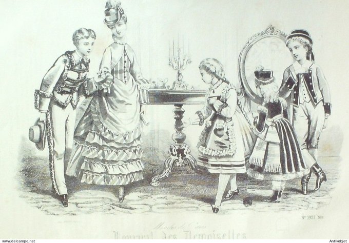 Gravure Mode J.Demoiselles 1874 # 3921b (aquarelle Old Fashion plate)