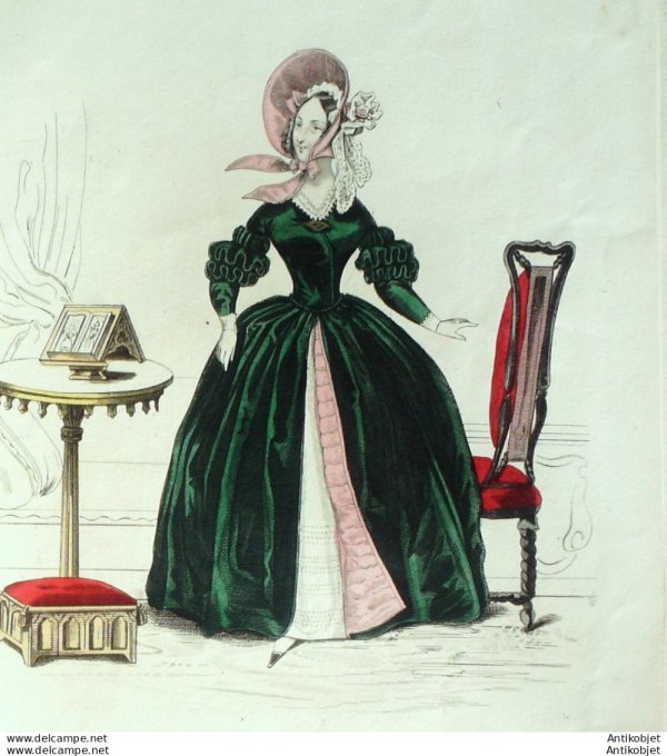 Gravure de mode Costume Parisien 1838 n°3596 Redingote en gros de Naples