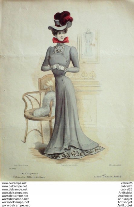 Gravure Mode Le Coquet 1899 # 35 (Old Fashion plate)