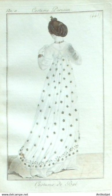 Gravure Costume Parisien 1803 an 11 # 443 (eau forte) Costume de bal