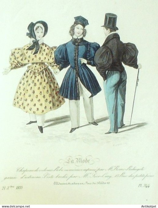 Gravure La mode 1833 # 344 (aquarelle old Fashion plate)