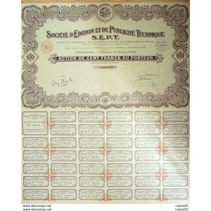 SOCIETE d'EDITION et PUBLICITE TECHNIQUE S.E.P.T-PARIS-ACTION-100 FR-1924