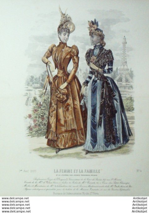 Gravure Mode La Femme & La Famille 1889 # 04 (Old Fashion plate)