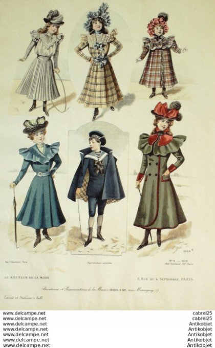 Gravure Mode Le Moniteur 1899 # 04 (Old Fashion plate)