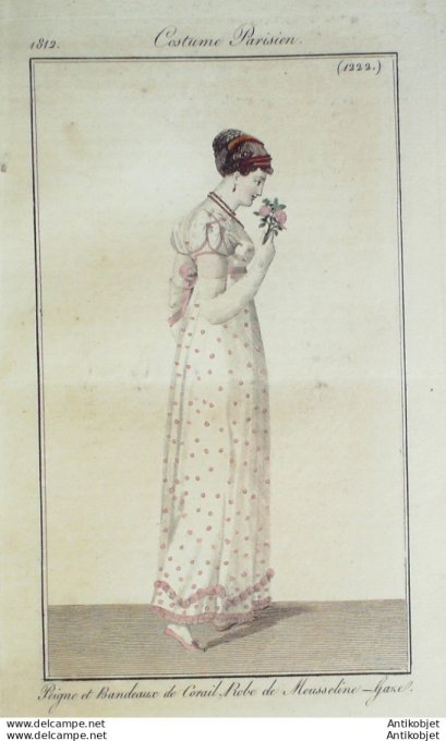 Gravure de mode Costume Parisien 1812 n°1222 Robe perkale