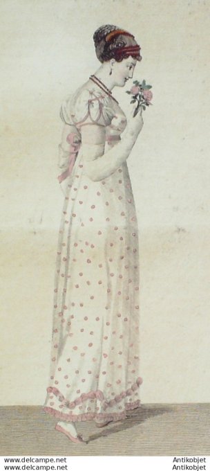 Gravure de mode Costume Parisien 1812 n°1222 Robe perkale