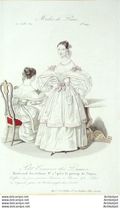 Gravure Mode Courrier des Dames 1833 # 1079 (eau forte old Fashion plate)