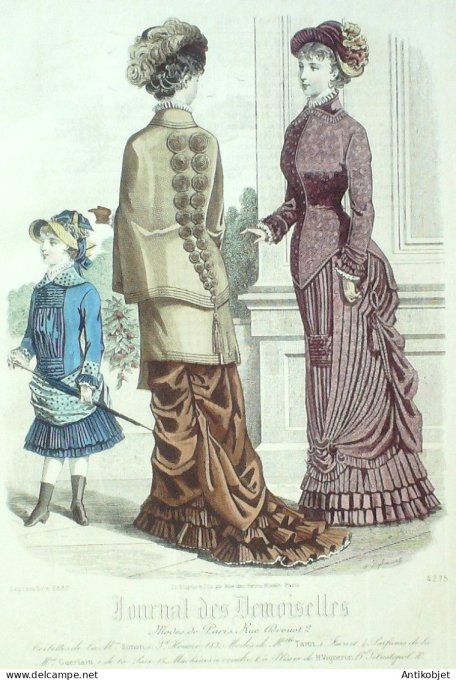 Gravure Mode J.Demoiselles 1880 # 4275 (aquarelle Old Fashion plate)