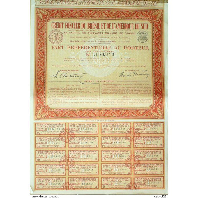 CREDIT FONCIER du BRESIL et de l'AMERIQUE du SUD-ACTION-OBLIGATION-1929