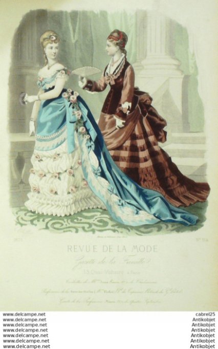 Gravure Mode La Gazette 1875 # 164 Old Fashion plate)