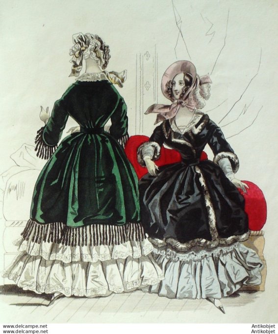 Gravure de mode Costume Parisien 1838 n°3597 Manteaux & paletot chapeaux