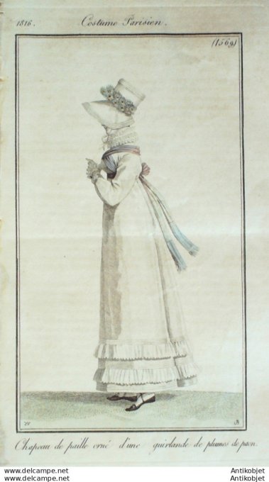 Costume Parisien 1816 # 1569 Chapeau de paille orné