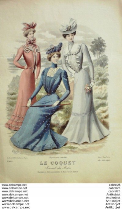 Gravure Mode Le Coquet 1899 # 27 (Old Fashion plate)