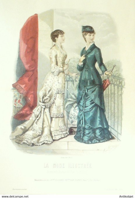 Gravure de mode La Mode illustrée 1880 n°12 (Maison Coussinet-Fladry)